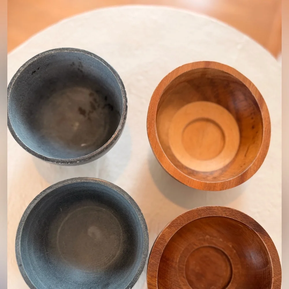 SOAPSTONE & WOOD ICE CREAM BOWL SET FREEZABLE BOWL INSULATING WOOD BOWL MODERN - Picture 5 of 9